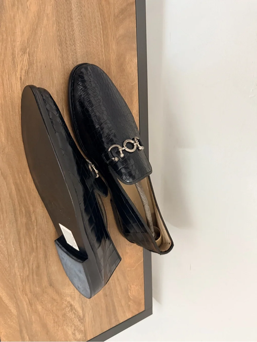 Black Croc-Embossed Slip-On Loafers with Silver Bit Hardware